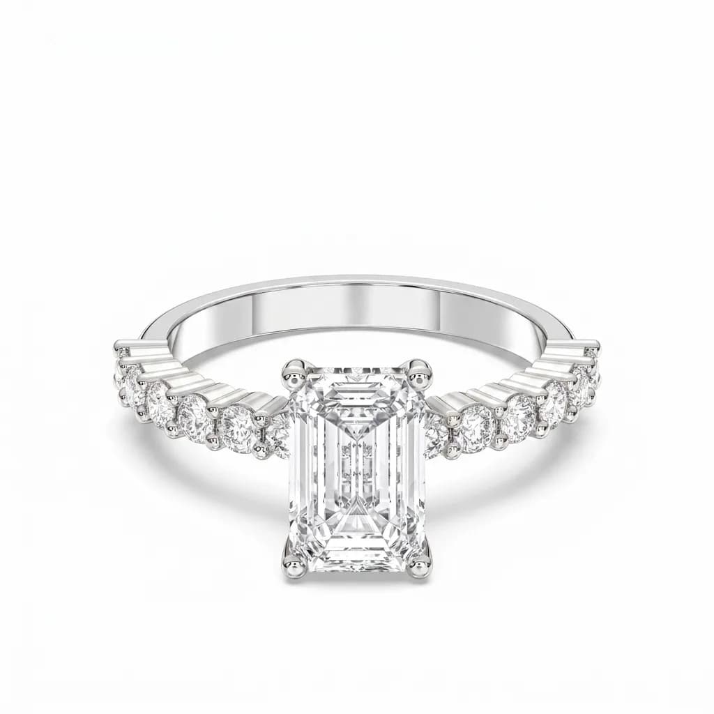 Emerald Cut Lab Grown Diamond Solitaire with Round Accents alternate view