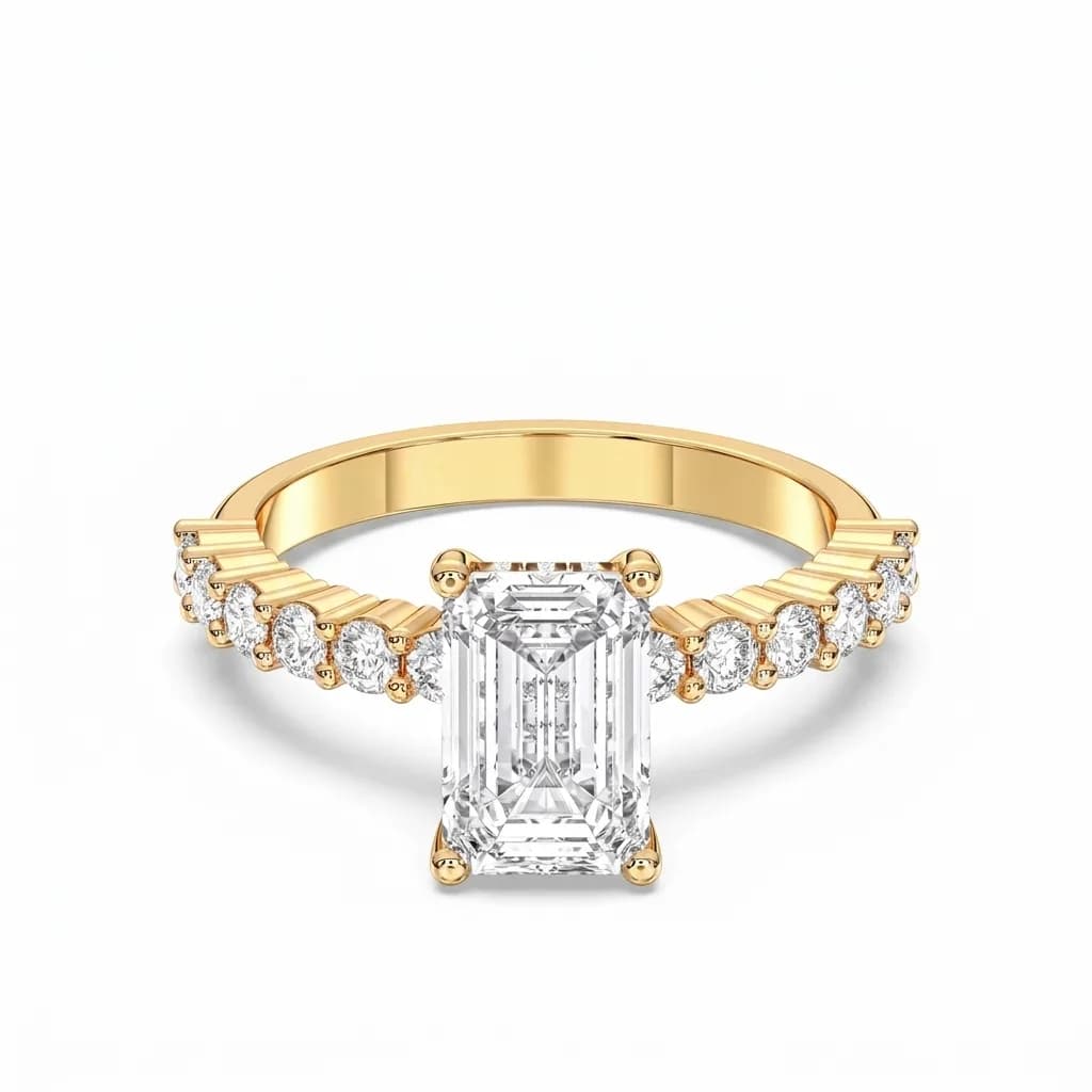 Emerald Cut Lab Grown Diamond Solitaire with Round Accents