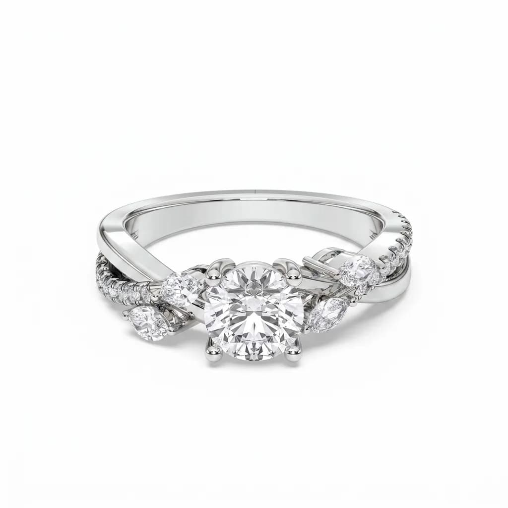 Round & Marquise Cluster Engagement Ring alternate view