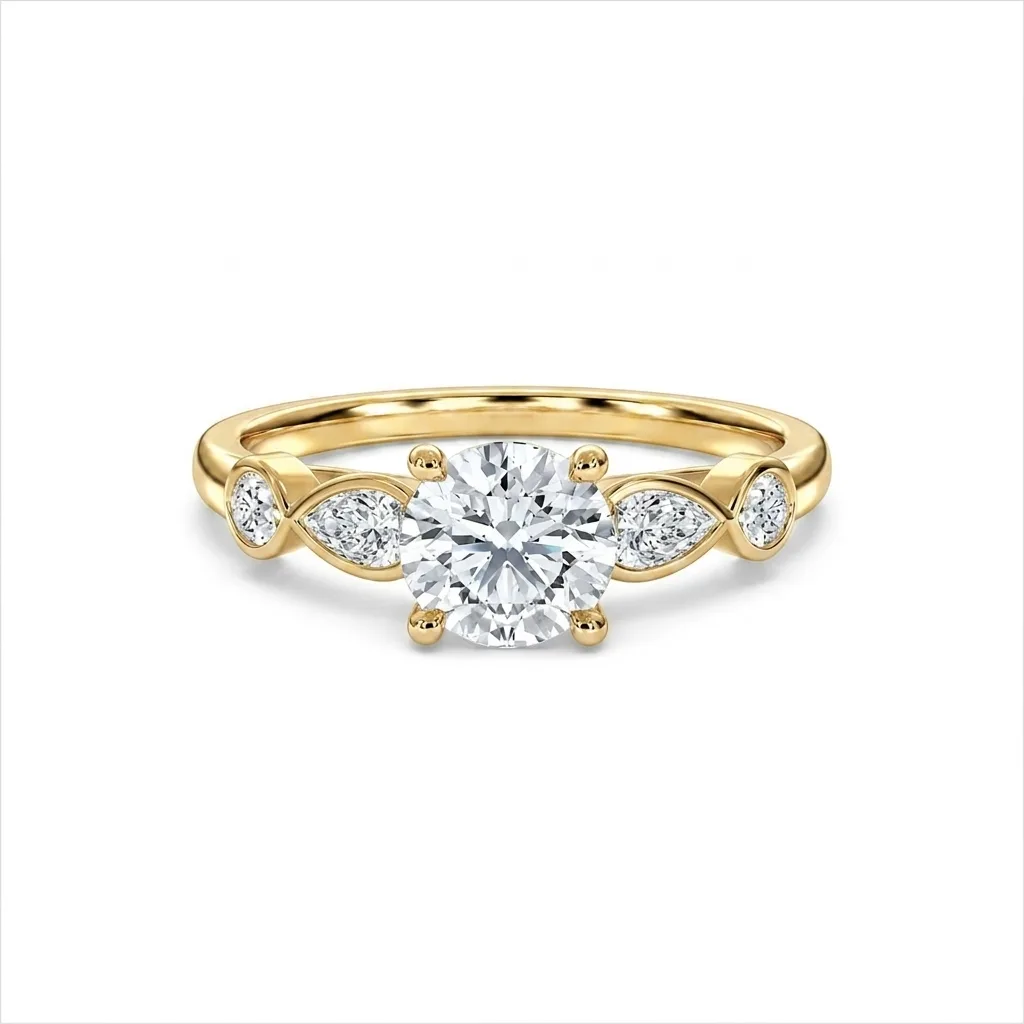 Round & Marquise Bezel Hidden Halo Engagement Ring