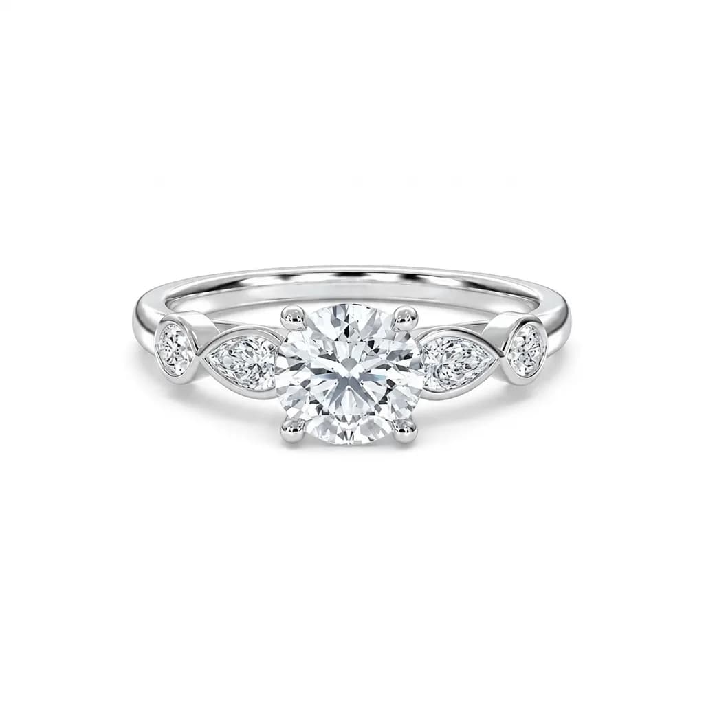 Round & Marquise Bezel Hidden Halo Engagement Ring alternate view