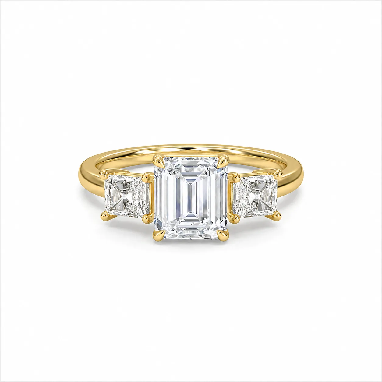 Emerald Cut Center with Radiant Sides Three-Stone Engagement Ring
