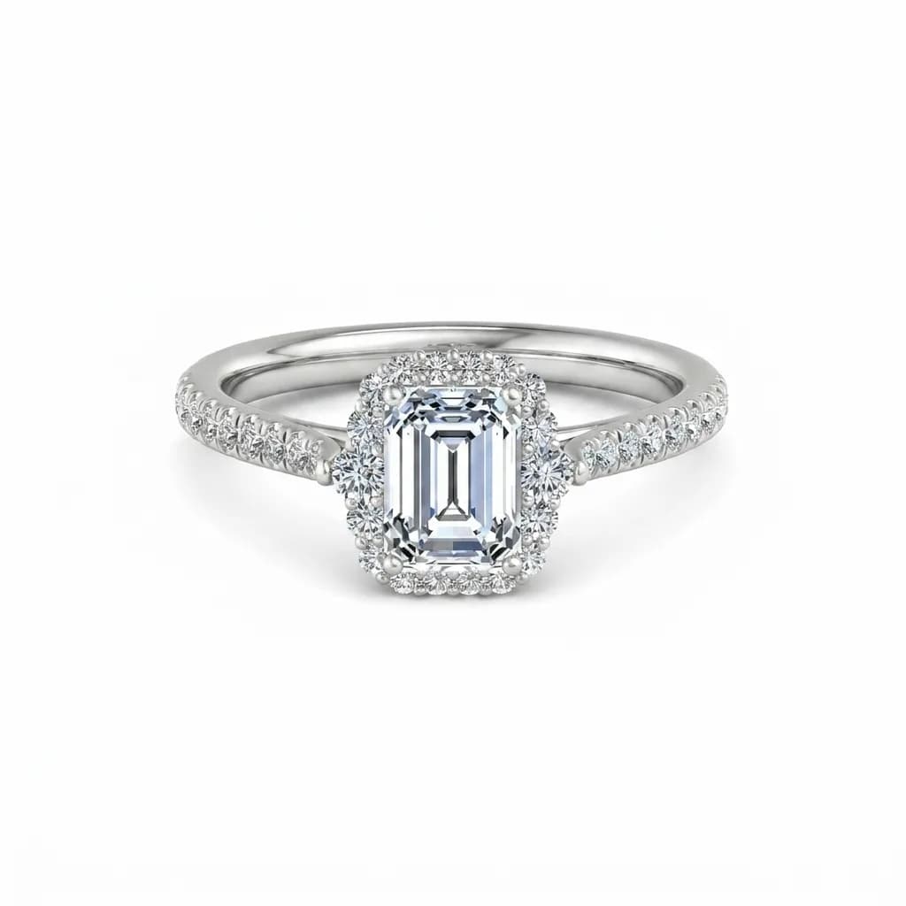 Emerald Cut Halo Engagement Ring alternate view