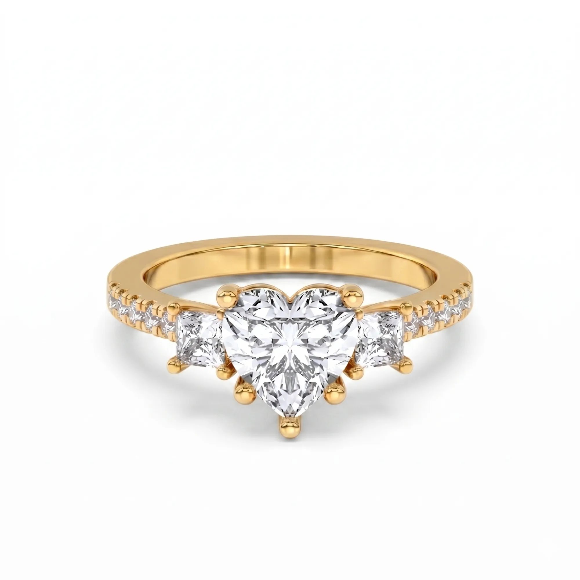 Heart and Princess Cut Three-Stone Engagement Ring