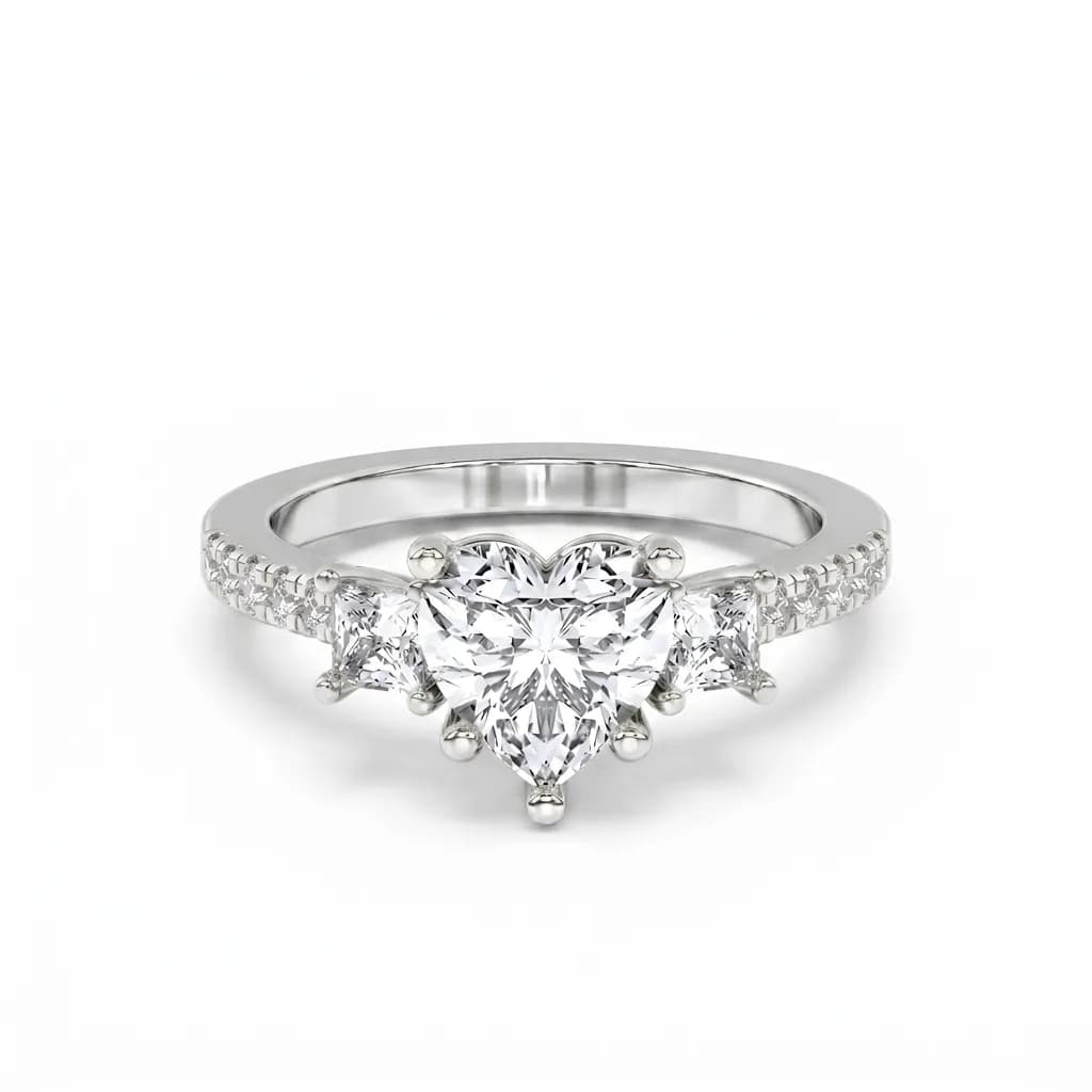 Heart and Princess Cut Three-Stone Engagement Ring alternate view