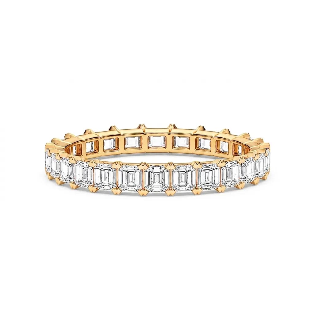 Emerald Cut Lab Diamond V-Prong Eternity Band