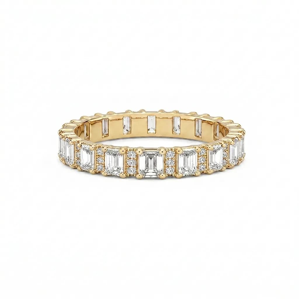 Vintage-Inspired Emerald & Round Accent Lab Diamond Ring