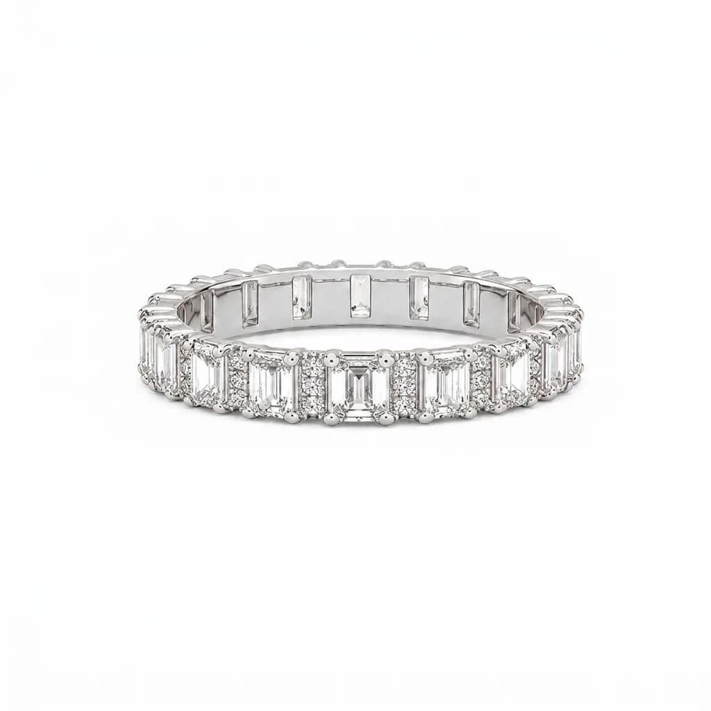 Vintage-Inspired Emerald & Round Accent Lab Diamond Ring alternate view