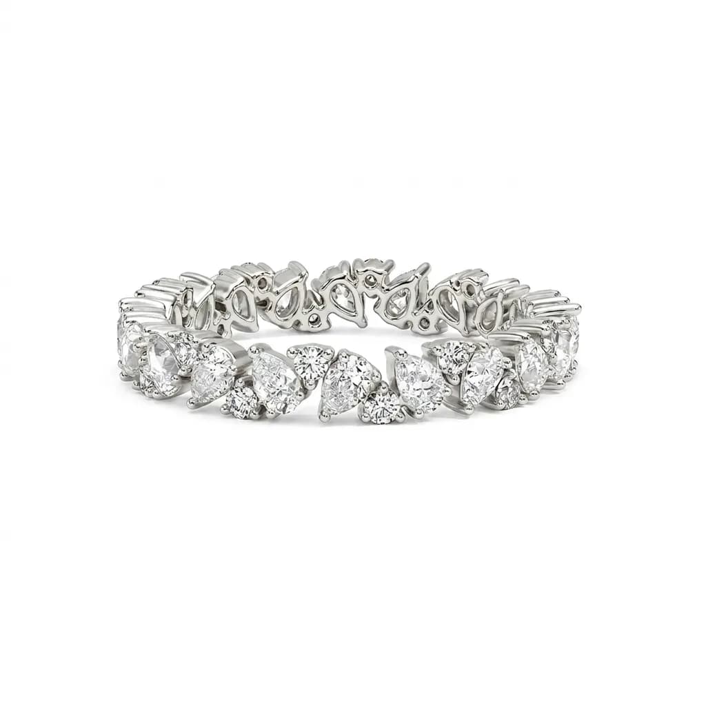 Pear and Round Asymmetric Lab Diamond Eternity Ring alternate view