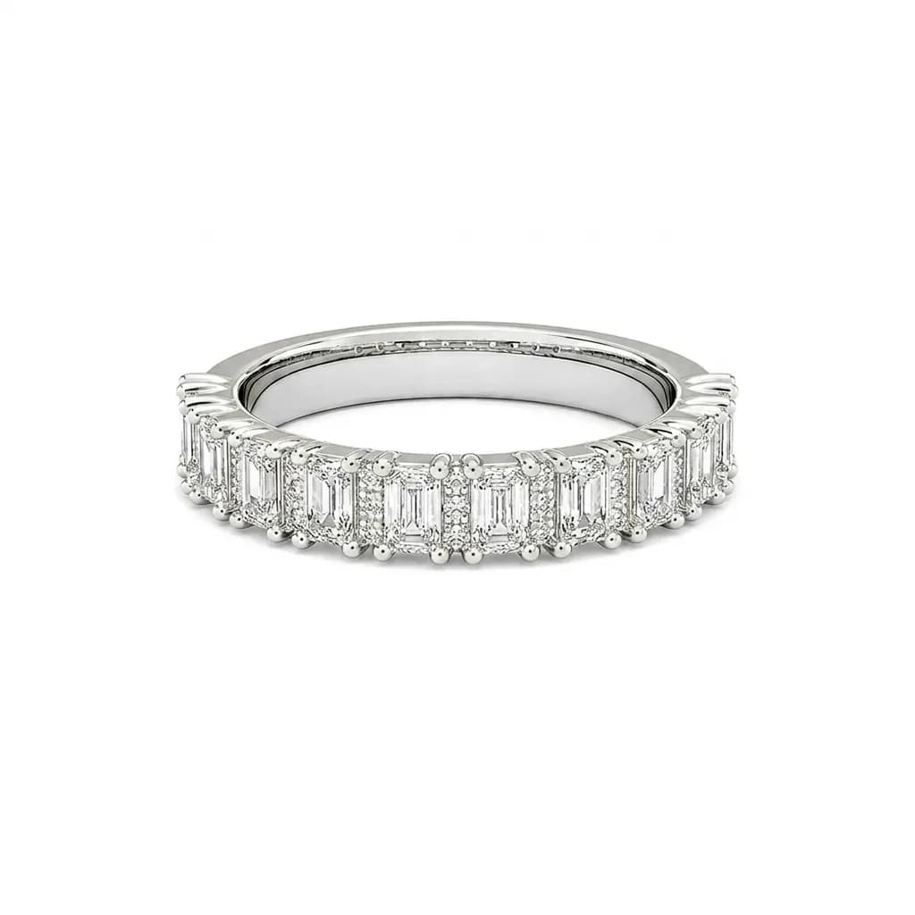 Half-Eternity Emerald and Round Diamond Anniversary Ring alternate view