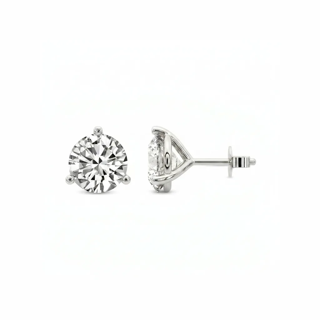 3-Prong Round Diamond Solitaire Studs alternate view