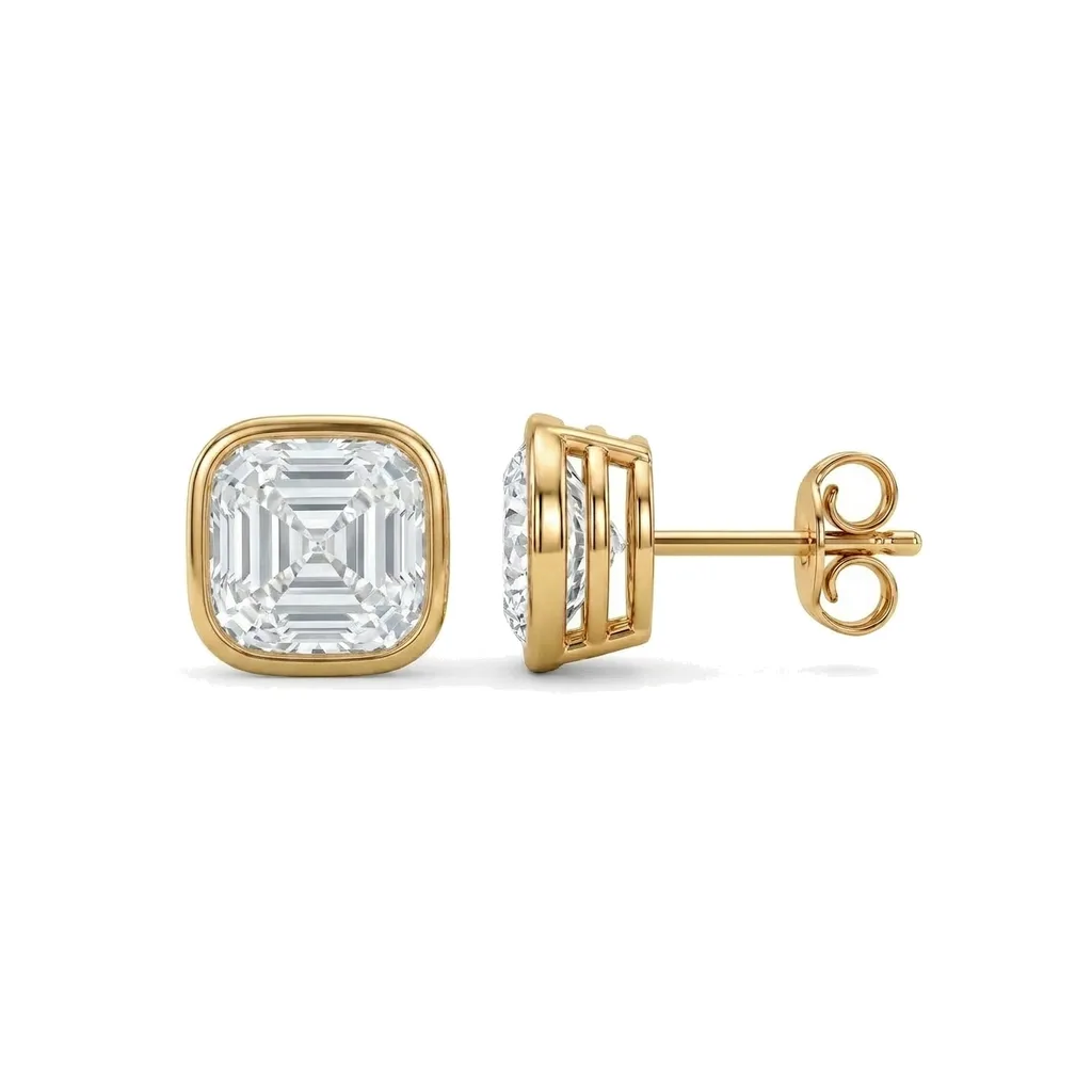 Asscher Cut Bezel Diamond Studs