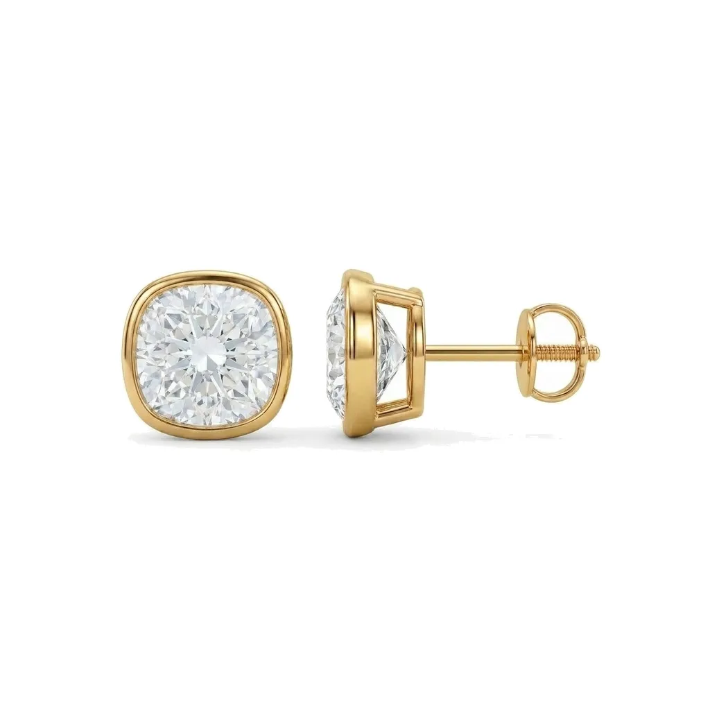 Cushion Cut Bezel Diamond Studs