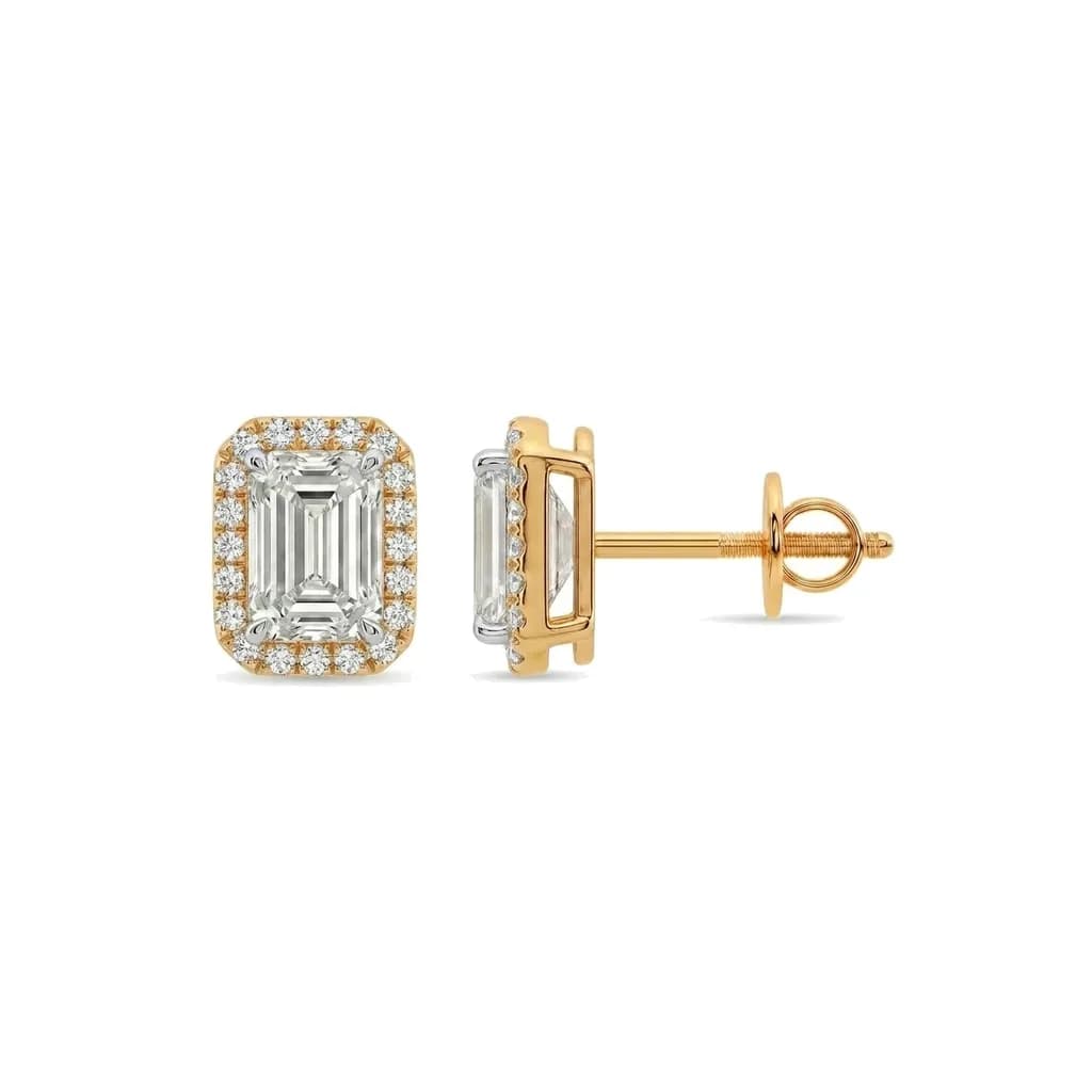 Emerald Cut Diamond Halo Studs