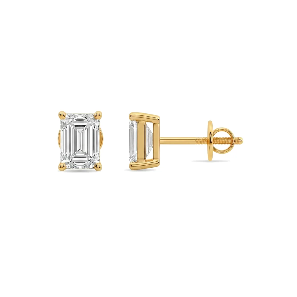 Emerald Cut Diamond Solitaire Studs
