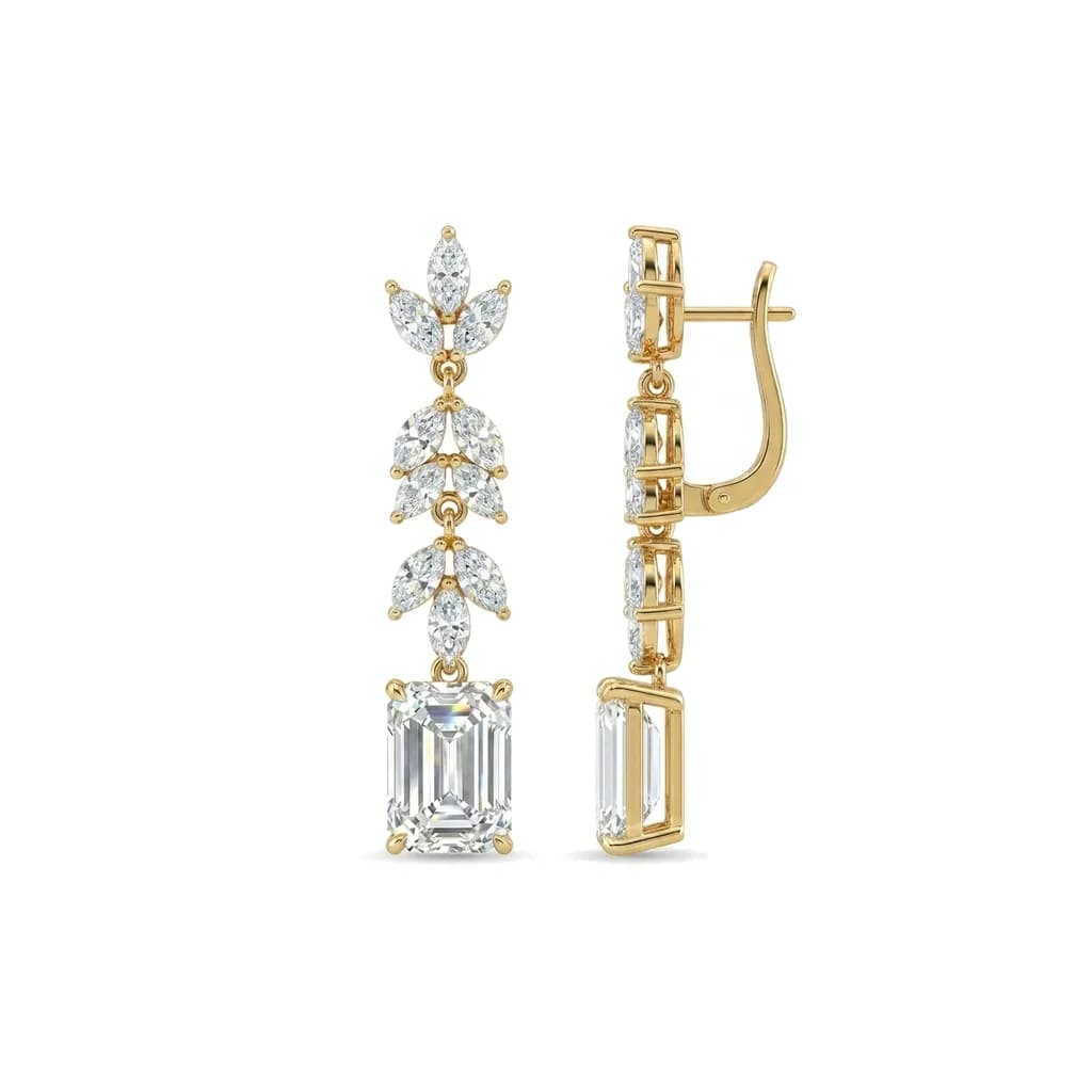 Marquise and Emerald Cut Diamond Drop Earrings