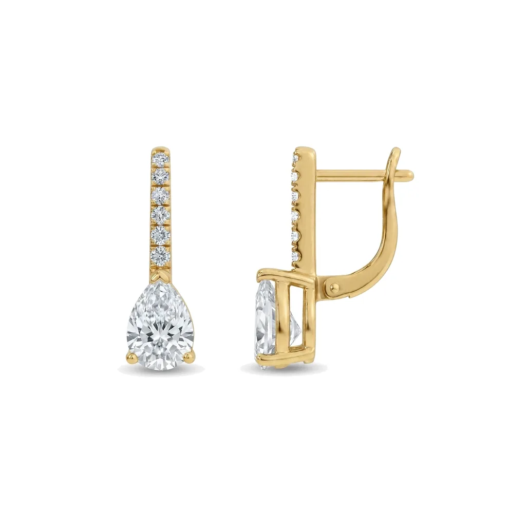 Pave Round and Pear Diamond Drop Earrings