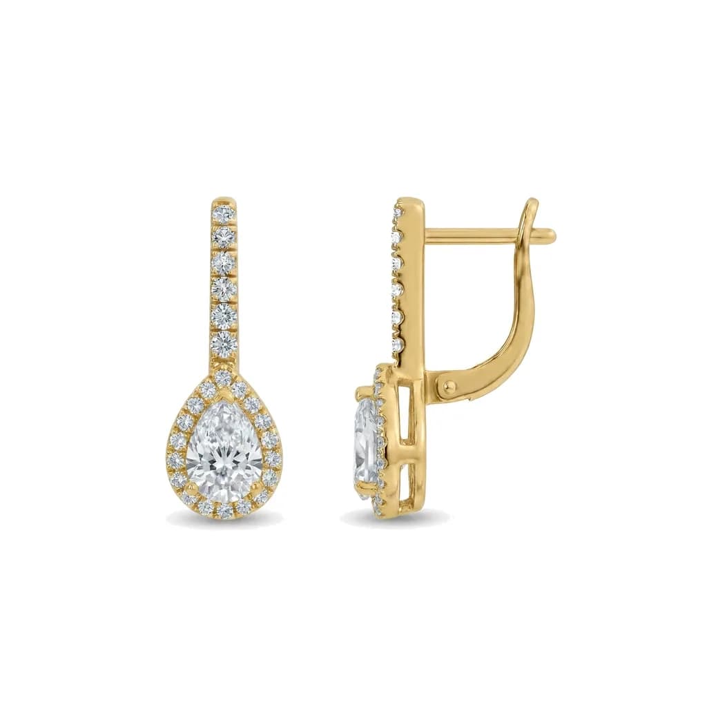Pear Diamond Halo Drop Earrings