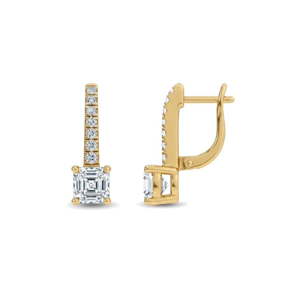 Round and Asscher Diamond Drop Earrings