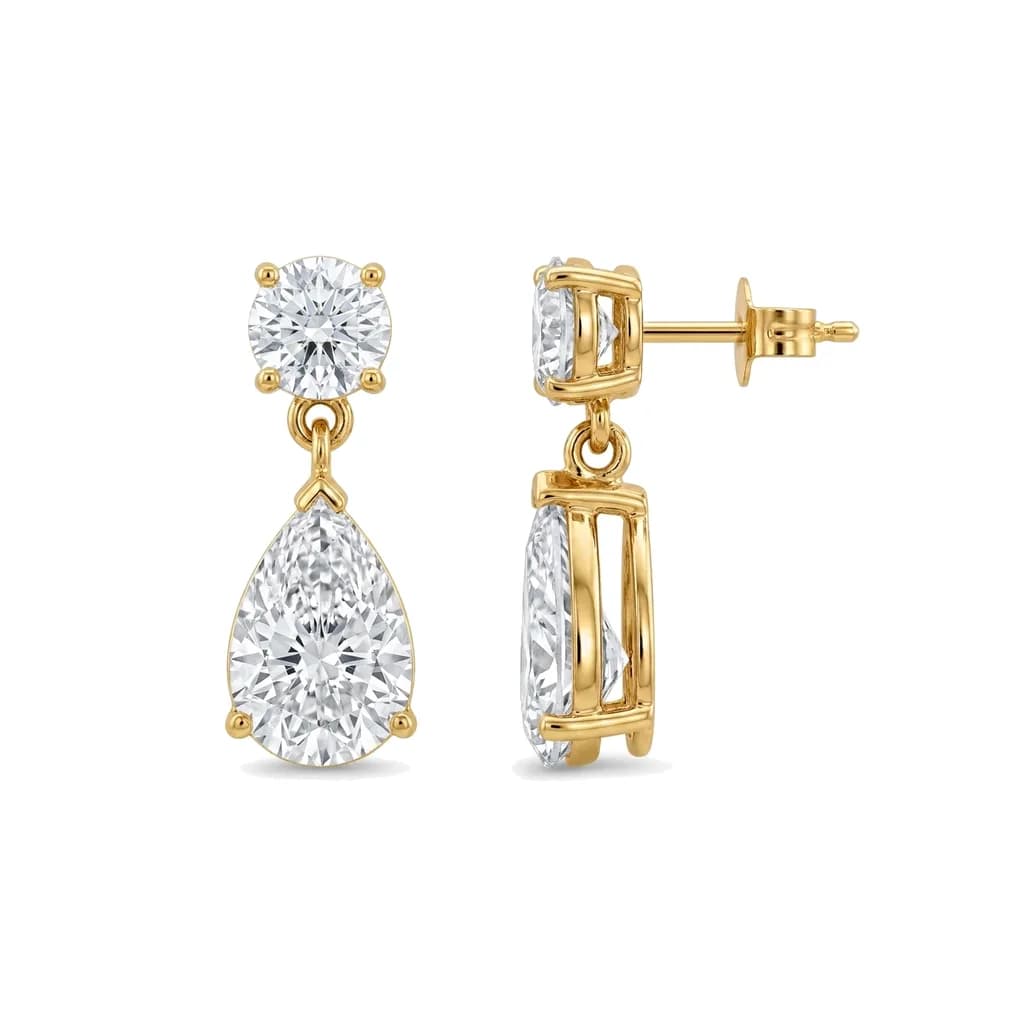 Round and Pear Diamond Drop Earrings