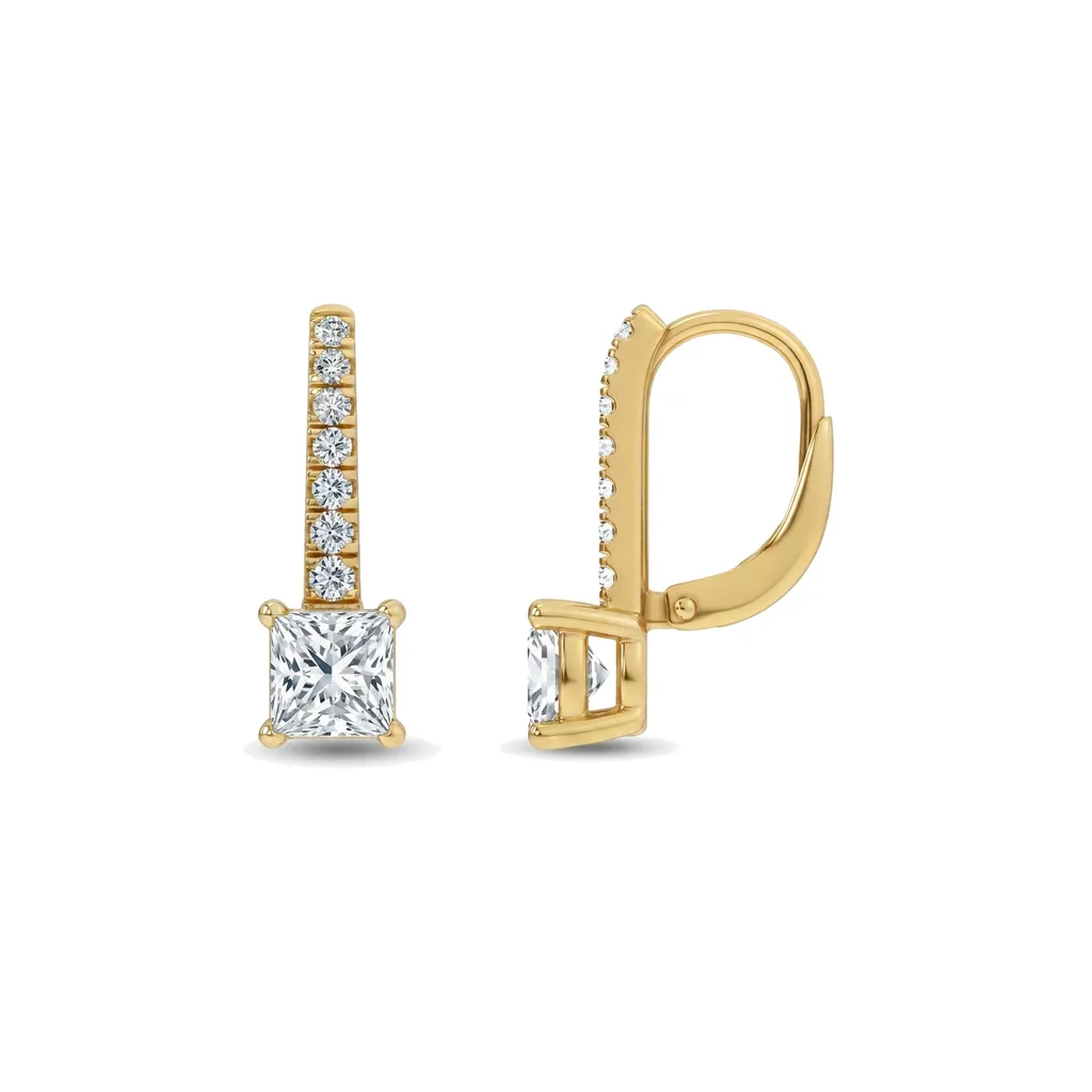 Round and Princess Diamond Drop Earrings