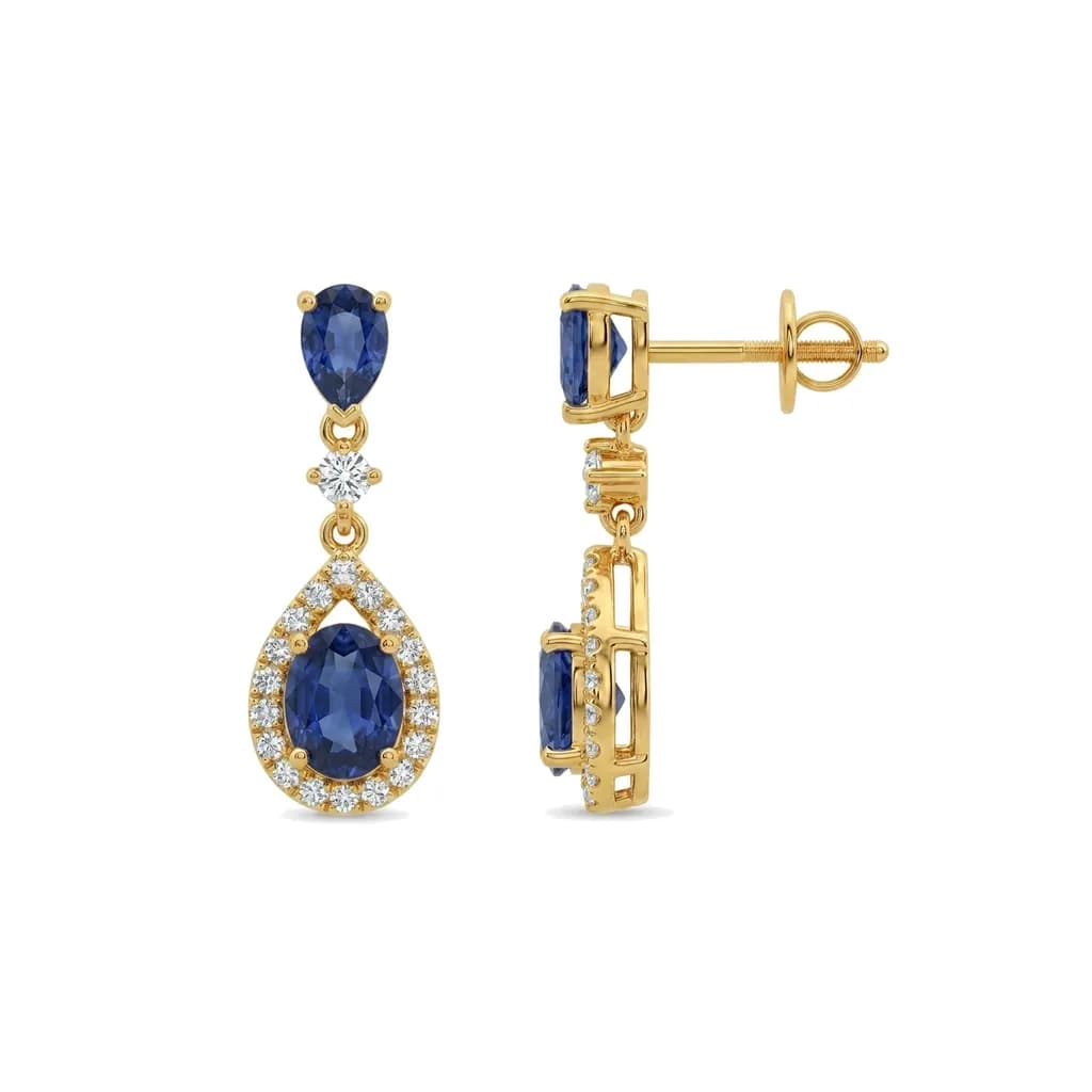 Sapphire Pear and Diamond Drop Earrings
