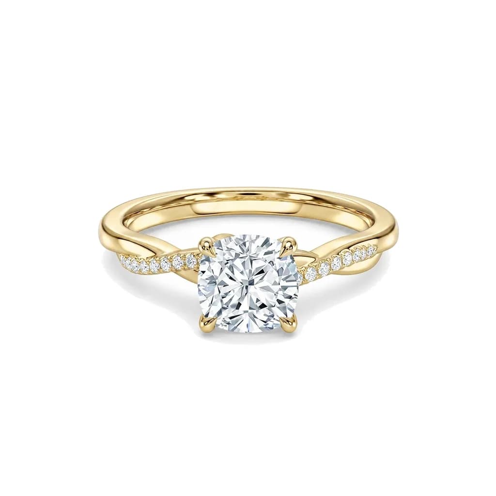 Cushion Cut Twisted Vine Hidden Halo Engagement Ring
