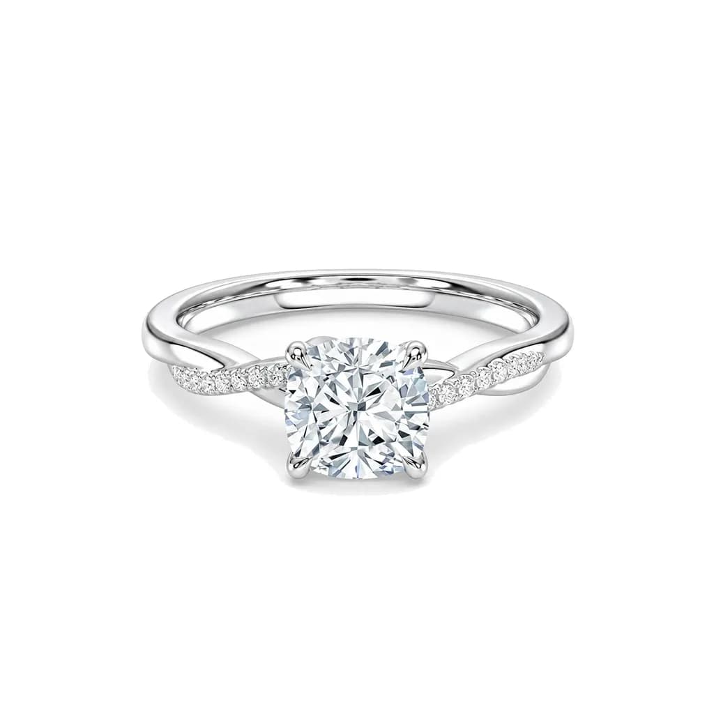 Cushion Cut Twisted Vine Hidden Halo Engagement Ring alternate view