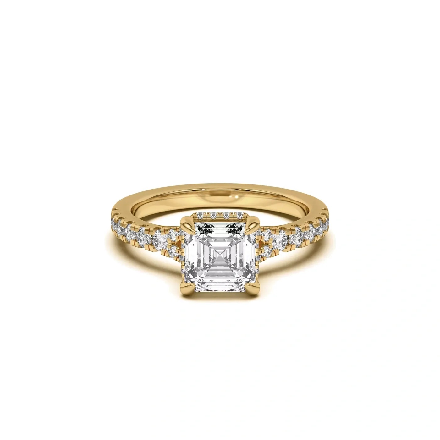 Square Emerald Diamond Ring with Orbit Halo