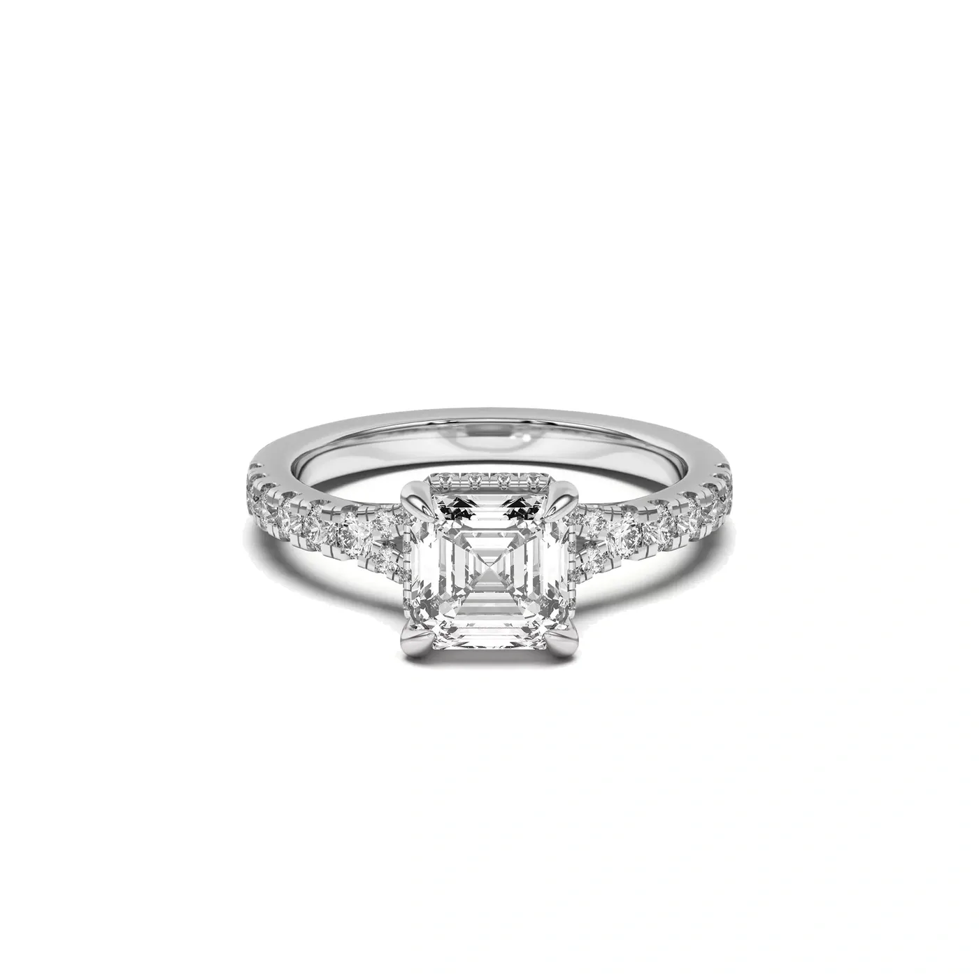 Square Emerald Diamond Ring with Orbit Halo alternate view