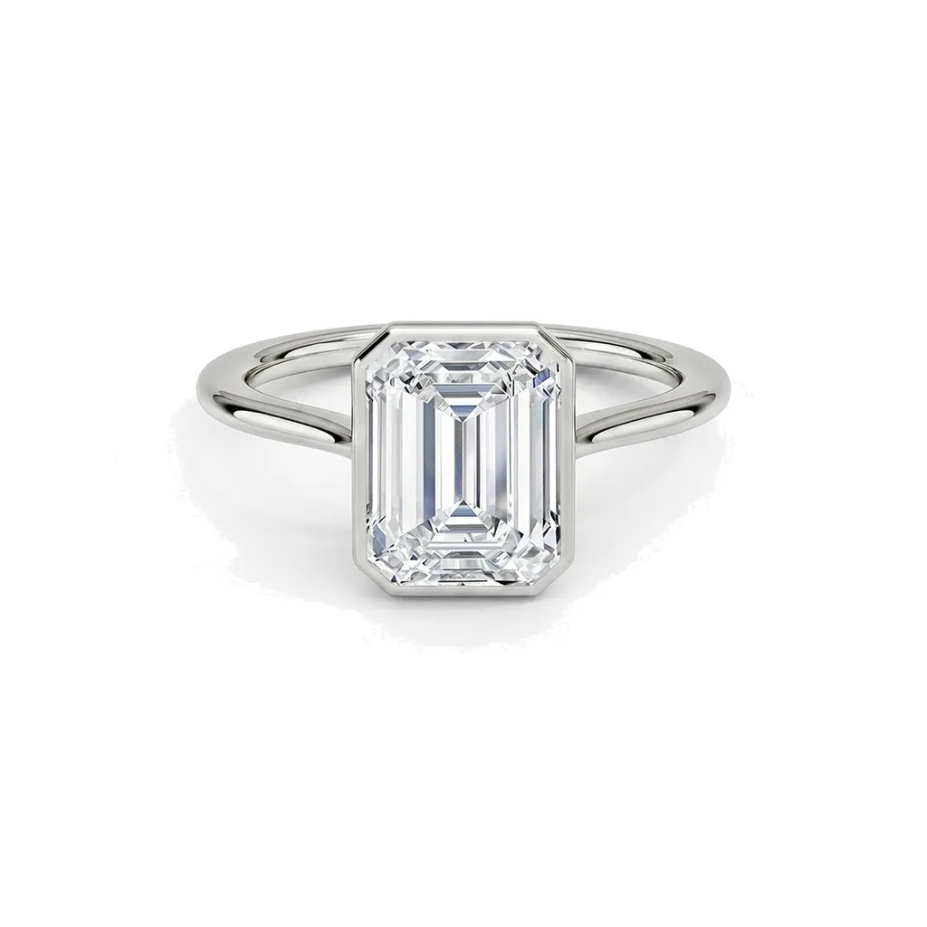 Emerald Cut Bezel Engagement Ring alternate view