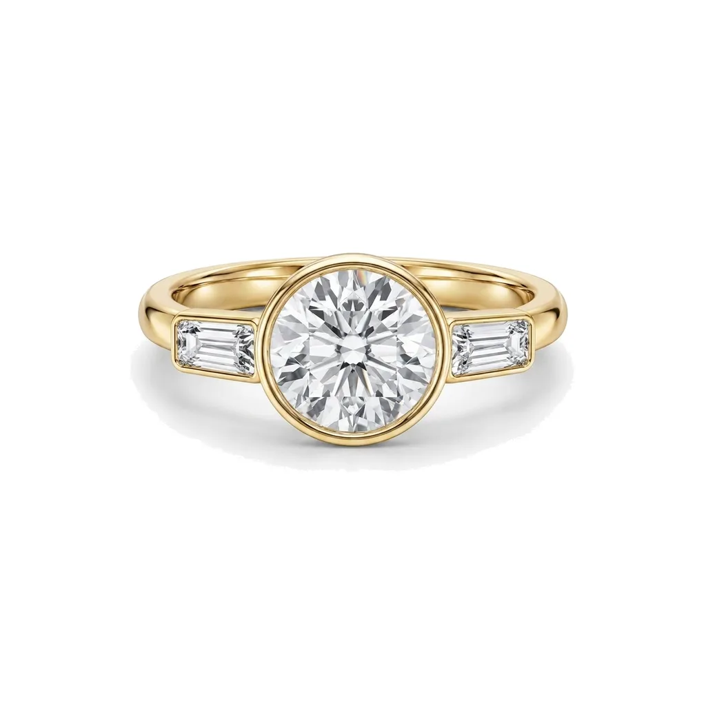 Bezel Round & Baguette Engagement Ring