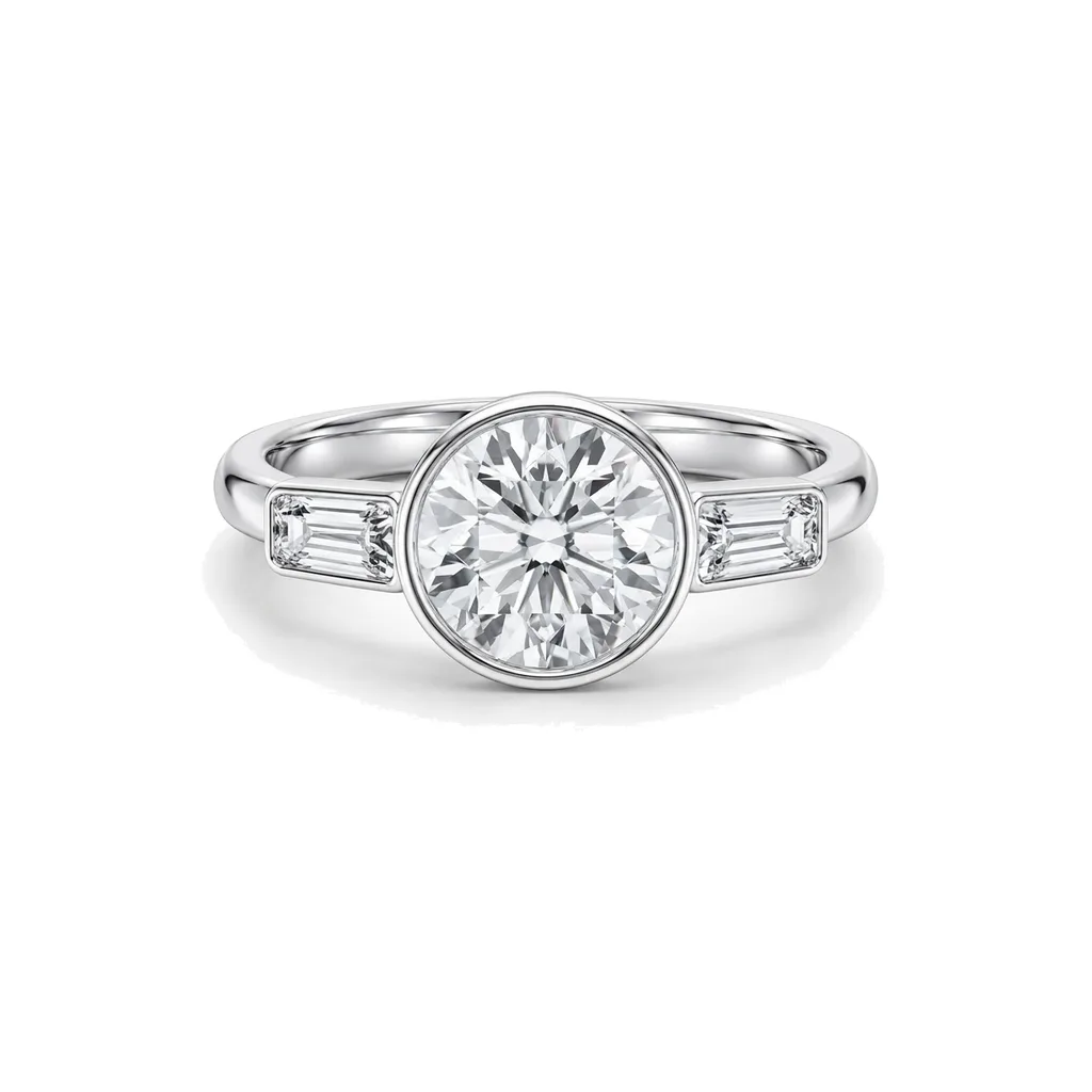 Bezel Round & Baguette Engagement Ring alternate view