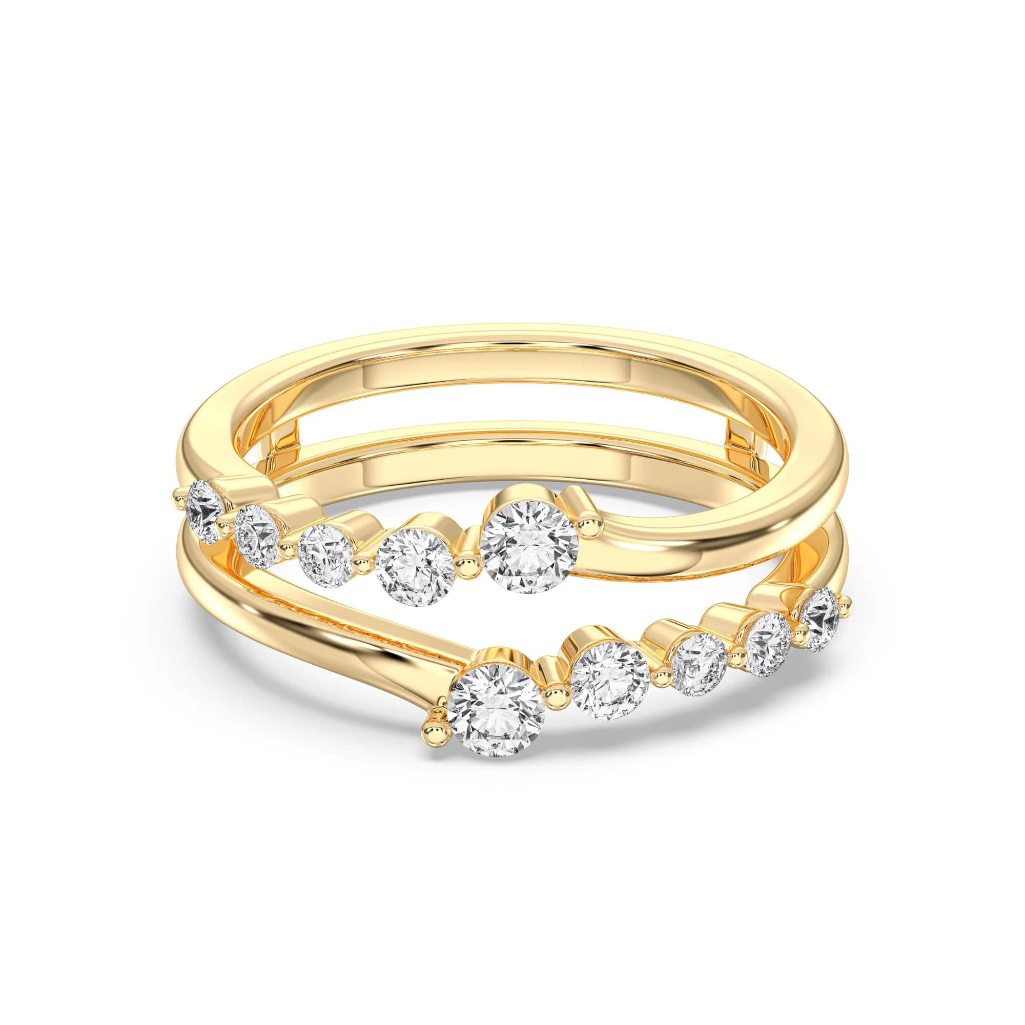 Round Lab Diamond Double Ribbon Ring in Solid Gold