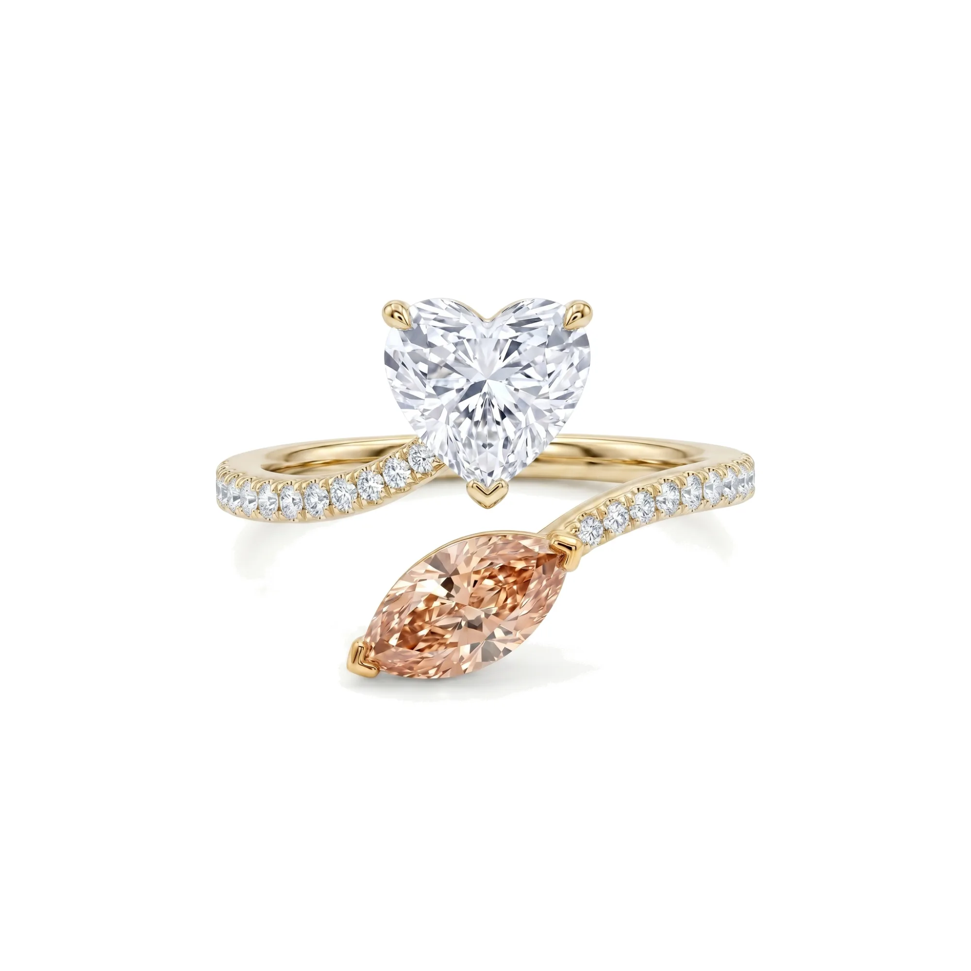 Heart and Colored Marquise Diamond Open Stacking Ring