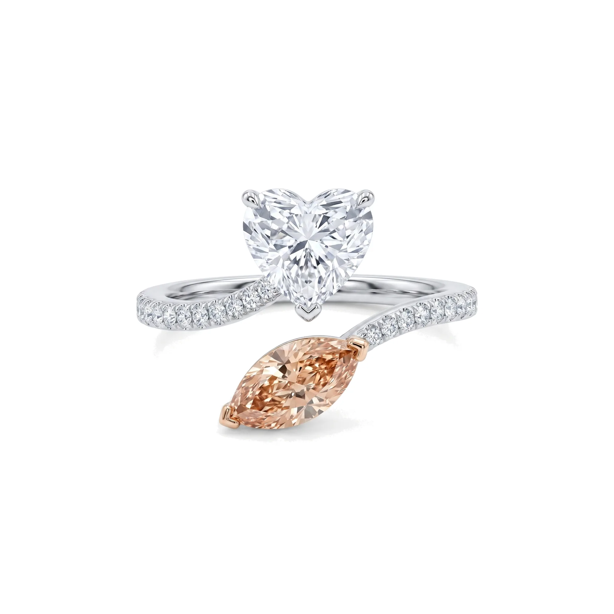 Heart and Colored Marquise Diamond Open Stacking Ring alternate view