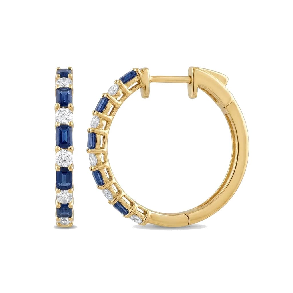Alternating Sapphire Diamond Hoops
