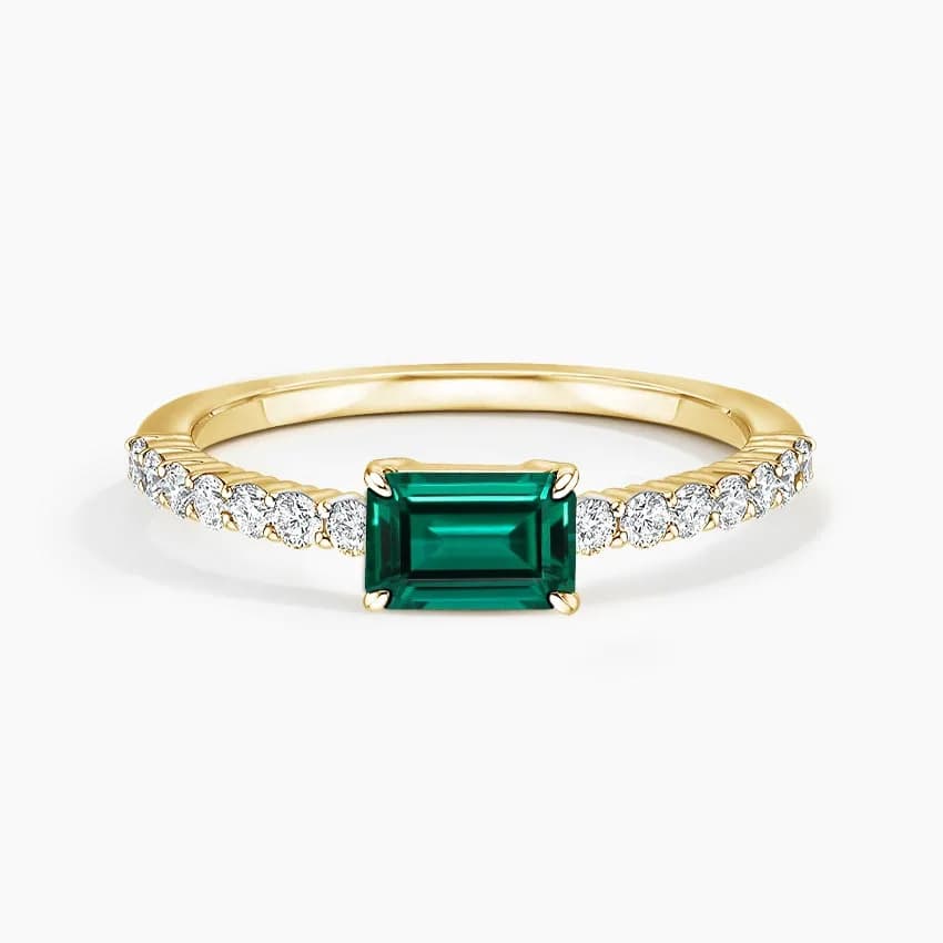 Emerald-Cut Green Gemstone Stacking Diamond Ring