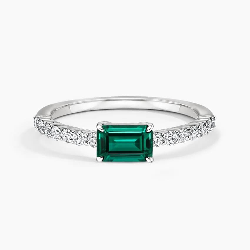 Emerald-Cut Green Gemstone Stacking Diamond Ring alternate view