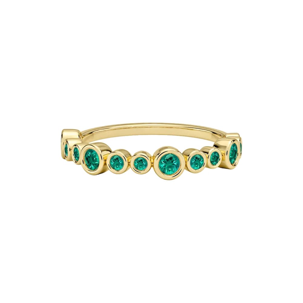 Round Green Gemstone Alternating Bezel Ring