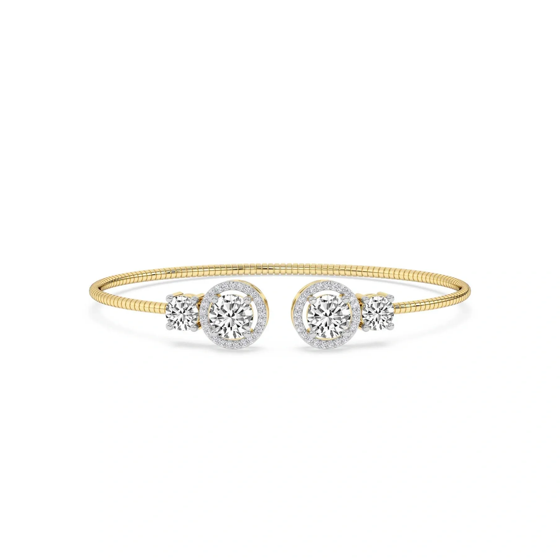 Twin Halo & Side-Stone Open Flex Bangle