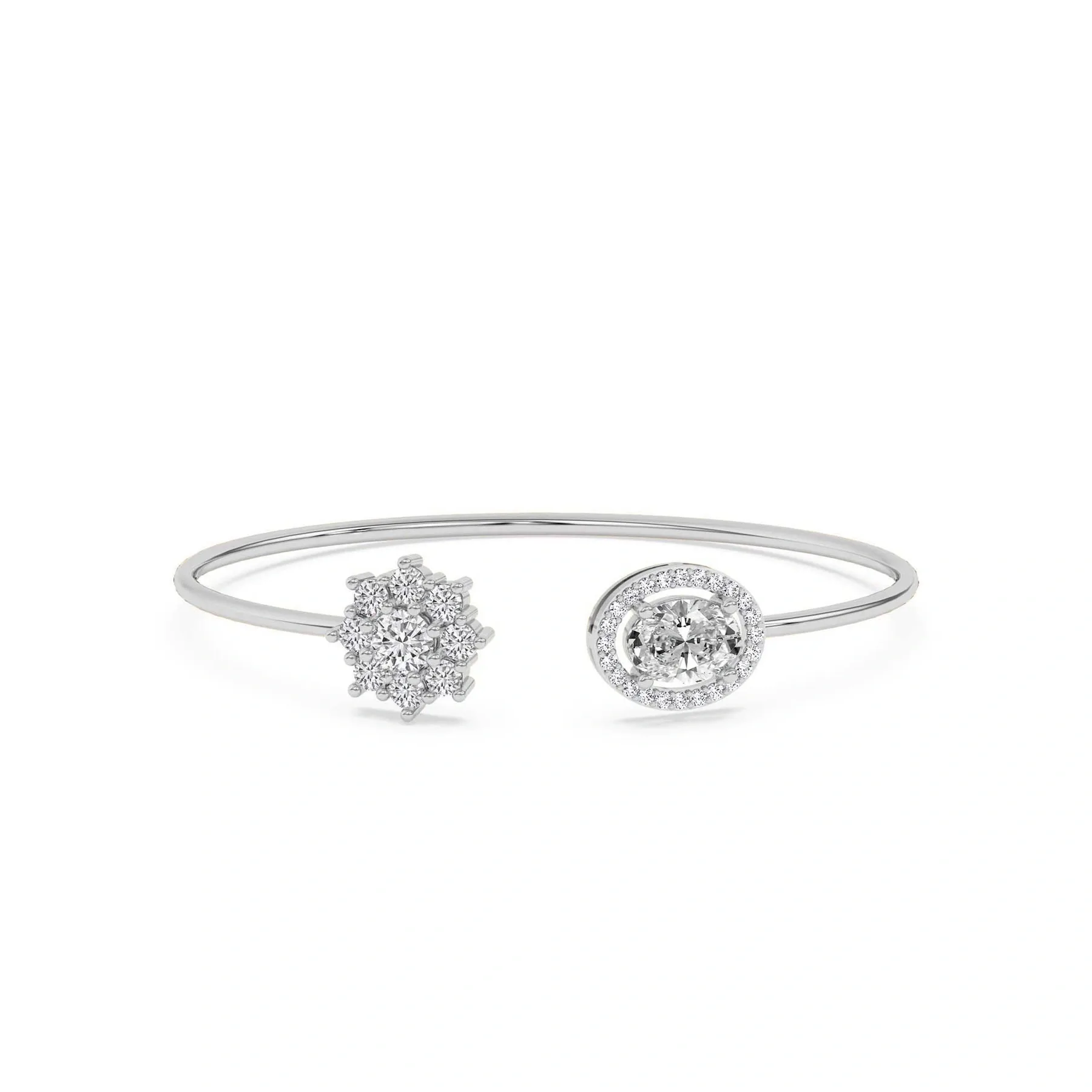 Geometric Round Brilliant Cluster & Oval Halo Bangle alternate view