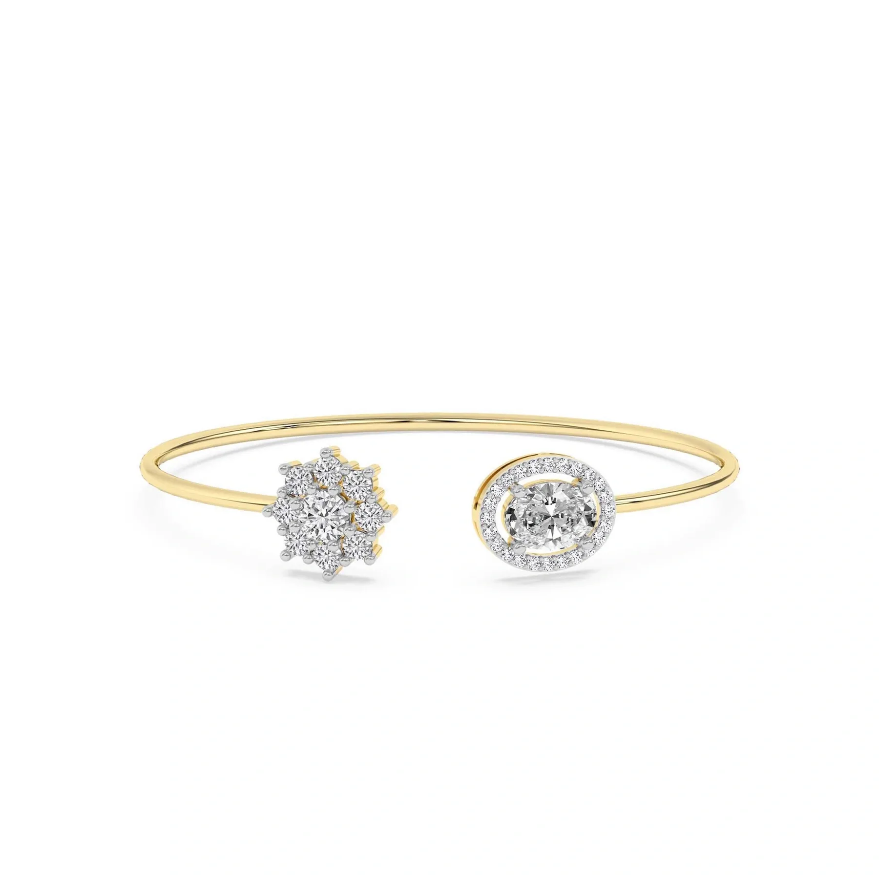 Geometric Round Brilliant Cluster & Oval Halo Bangle