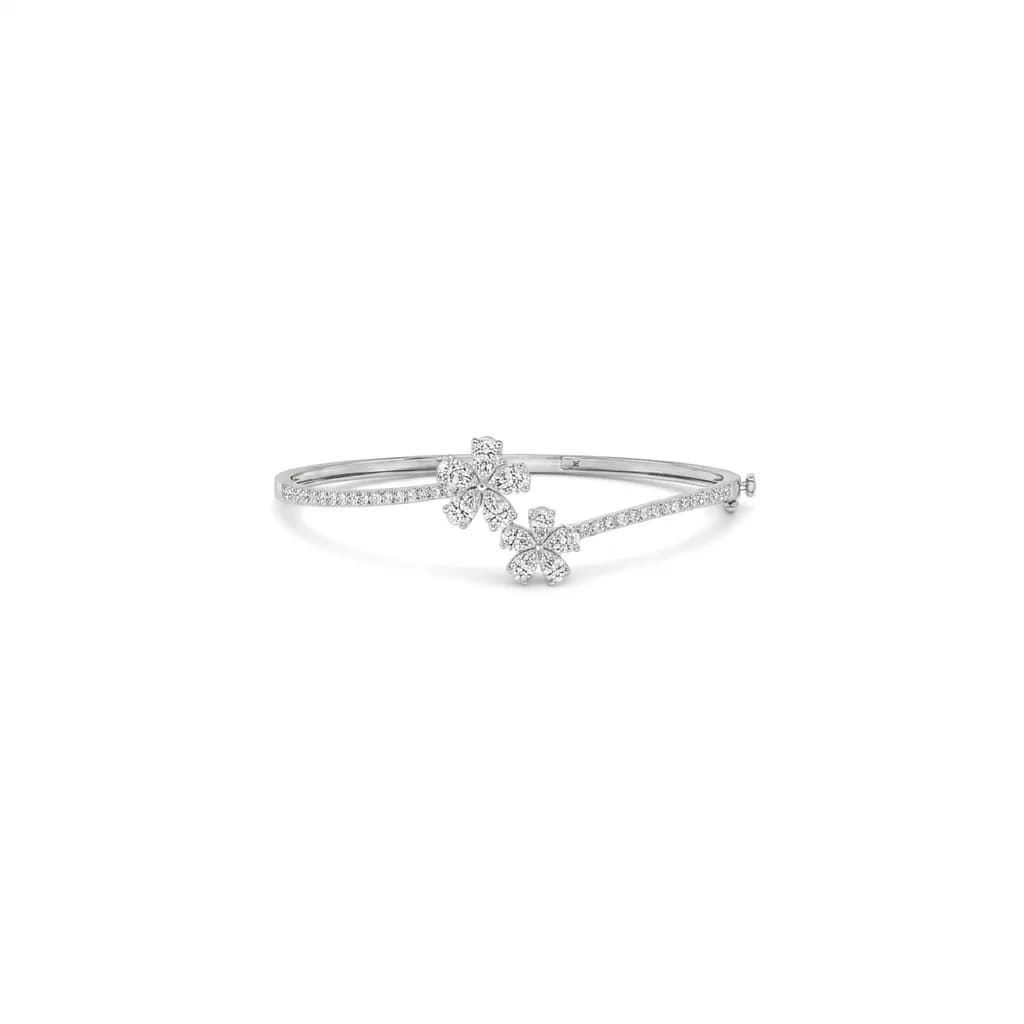 Round & Pear Cut Lab Diamond Twin Flower Bangle Bracelet alternate view