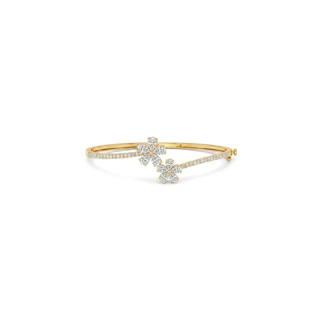 Round & Pear Cut Lab Diamond Twin Flower Bangle Bracelet