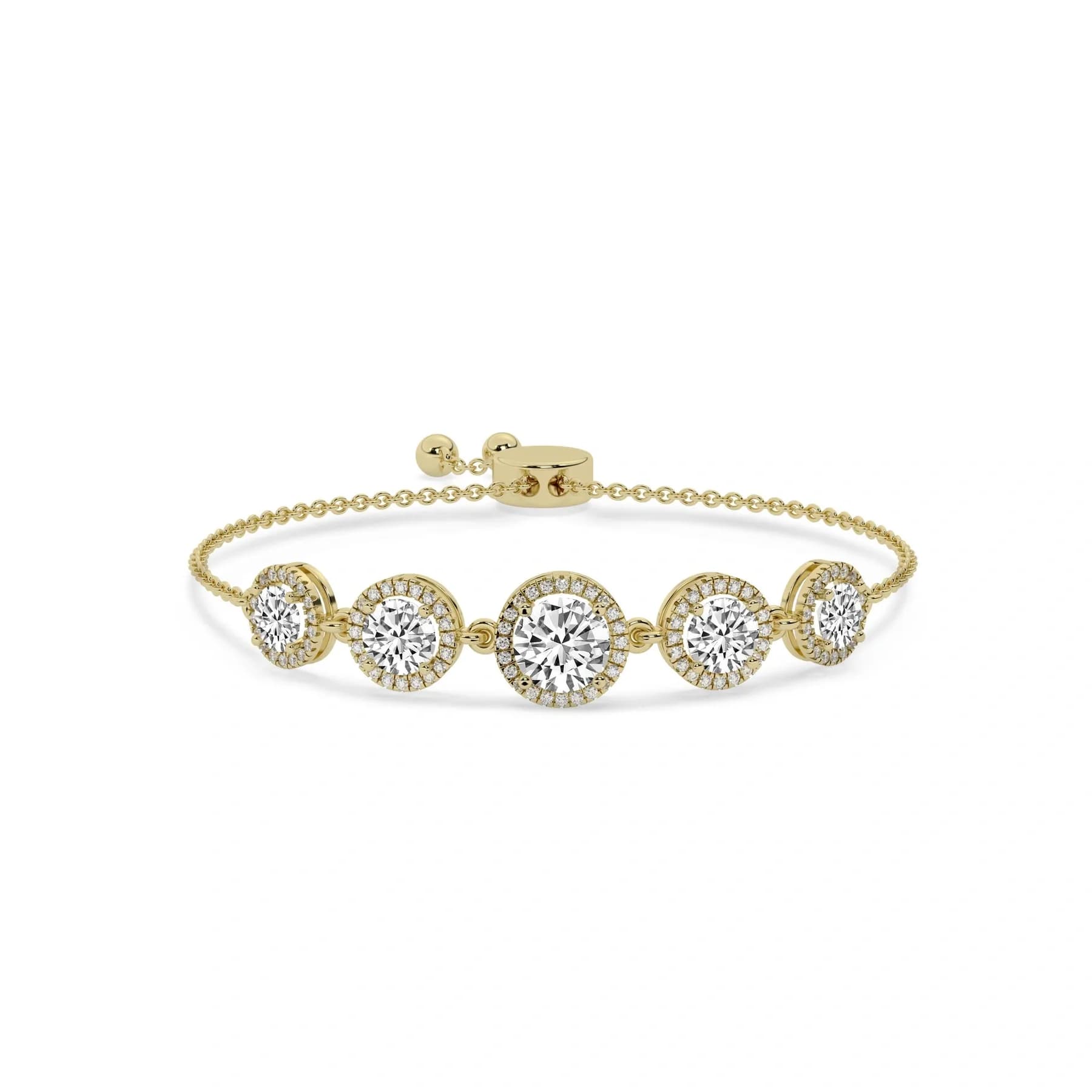 Round Brilliant Five-Stone Halo Chain Bracelet