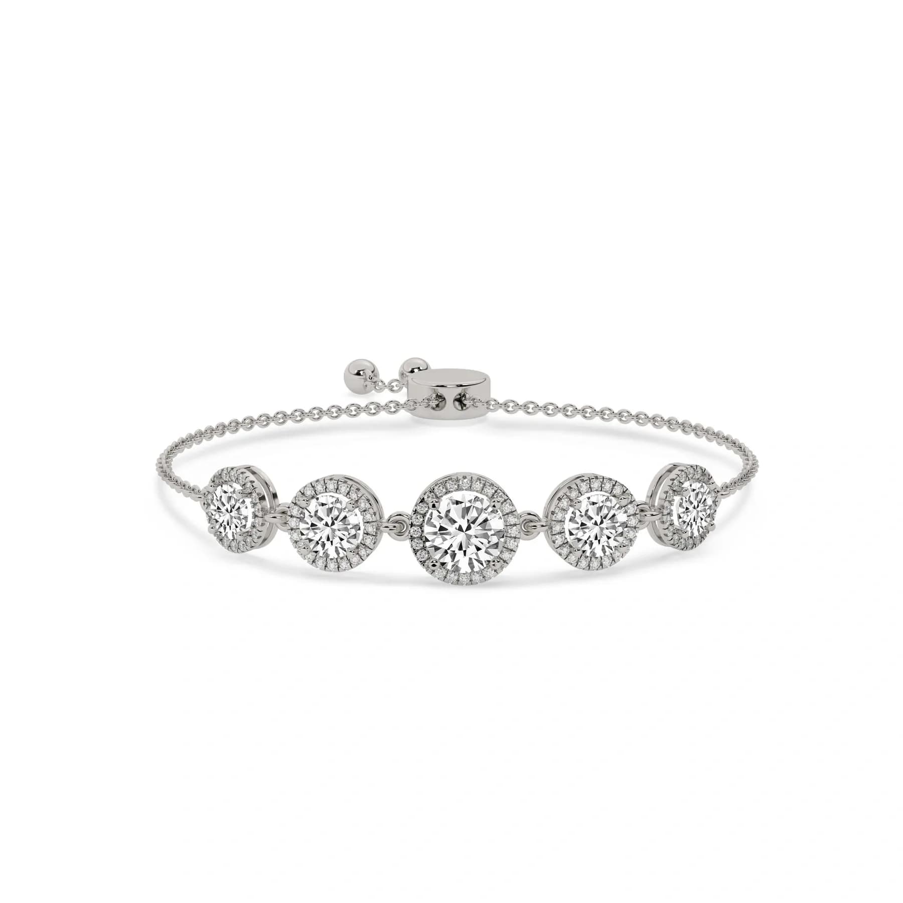 Round Brilliant Five-Stone Halo Chain Bracelet alternate view