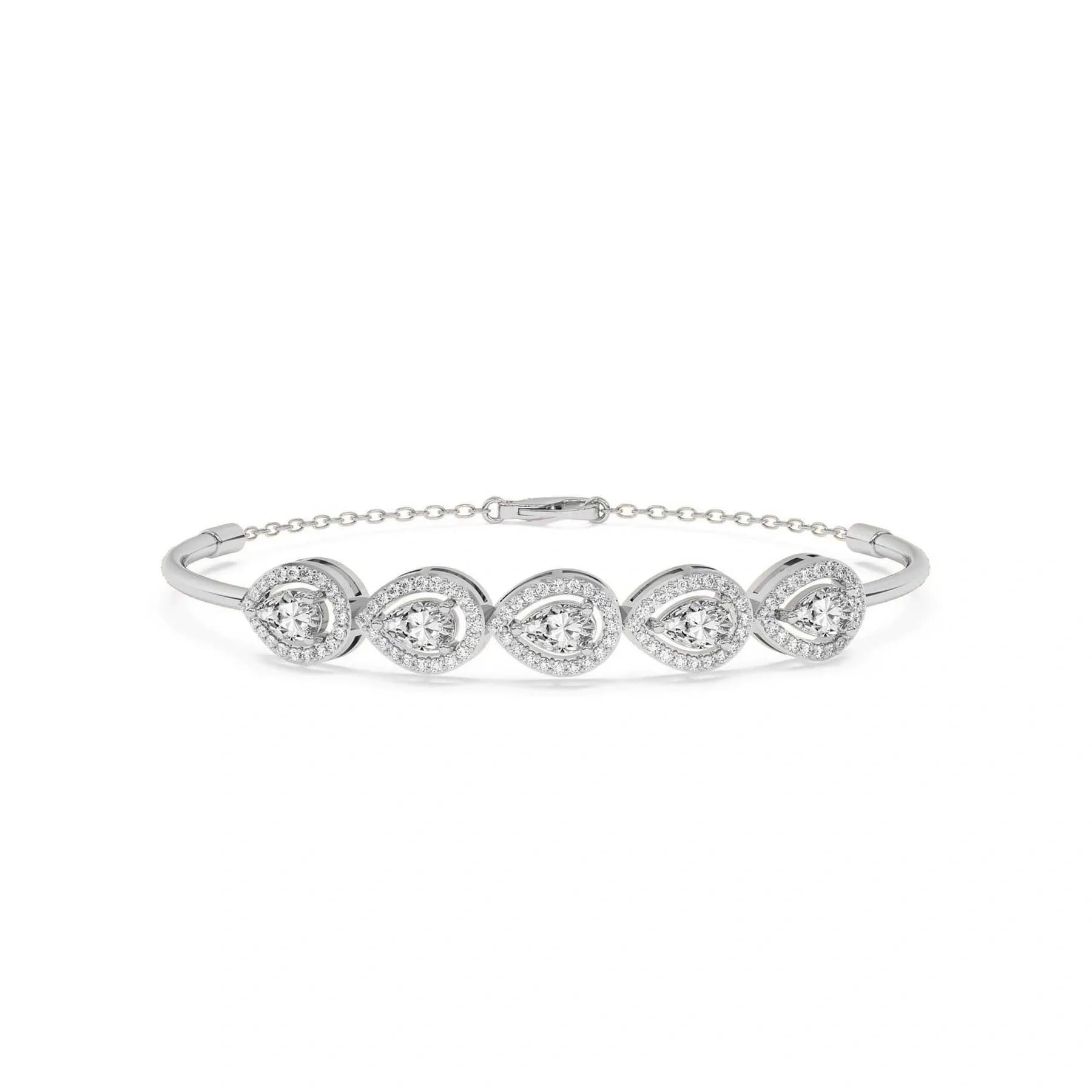 Pear Cut Five-Stone Lab Diamond Halo Luxurious Bracelet alternate view