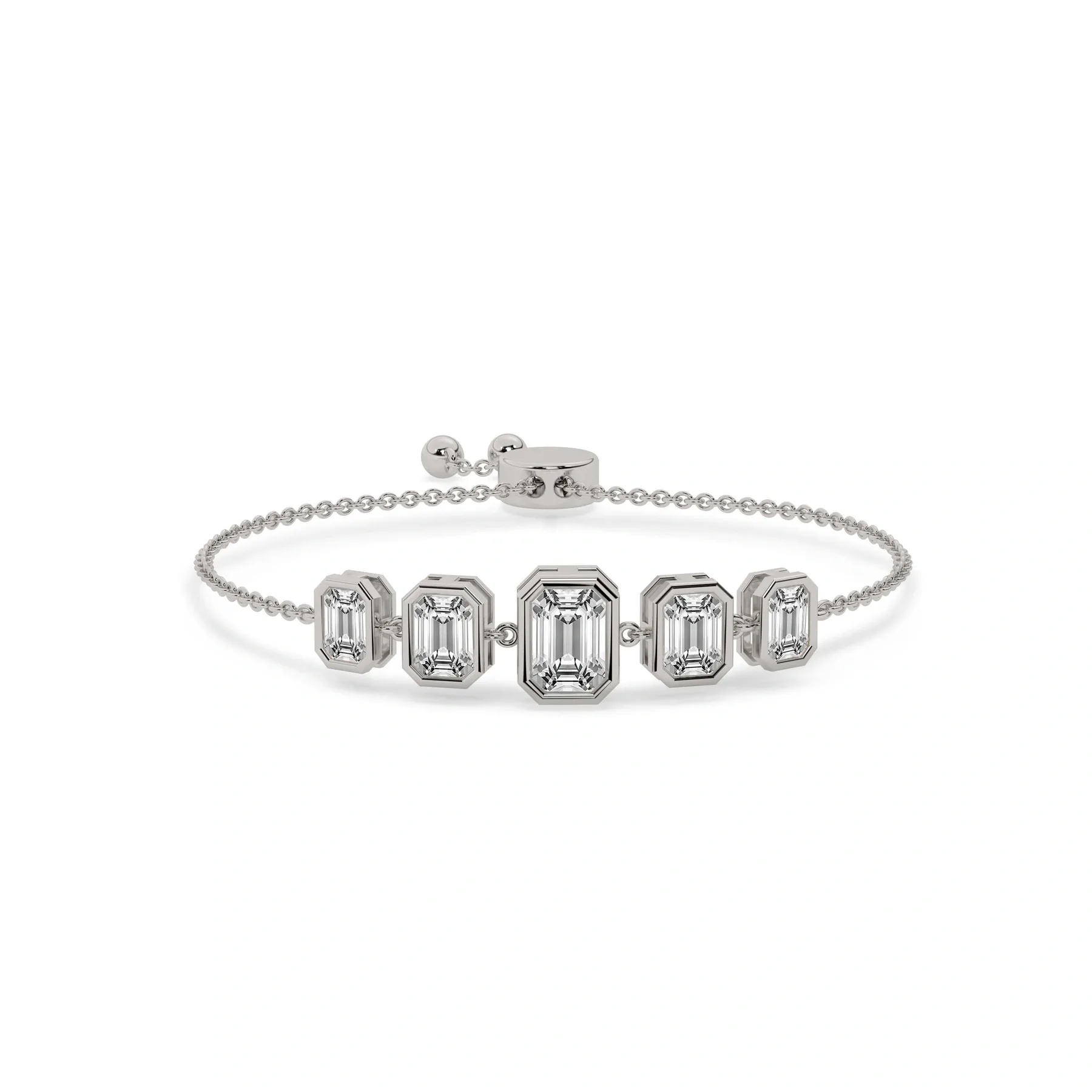 Emerald Shape Five-Stone Bezel Set Diamond Chain Bracelet alternate view