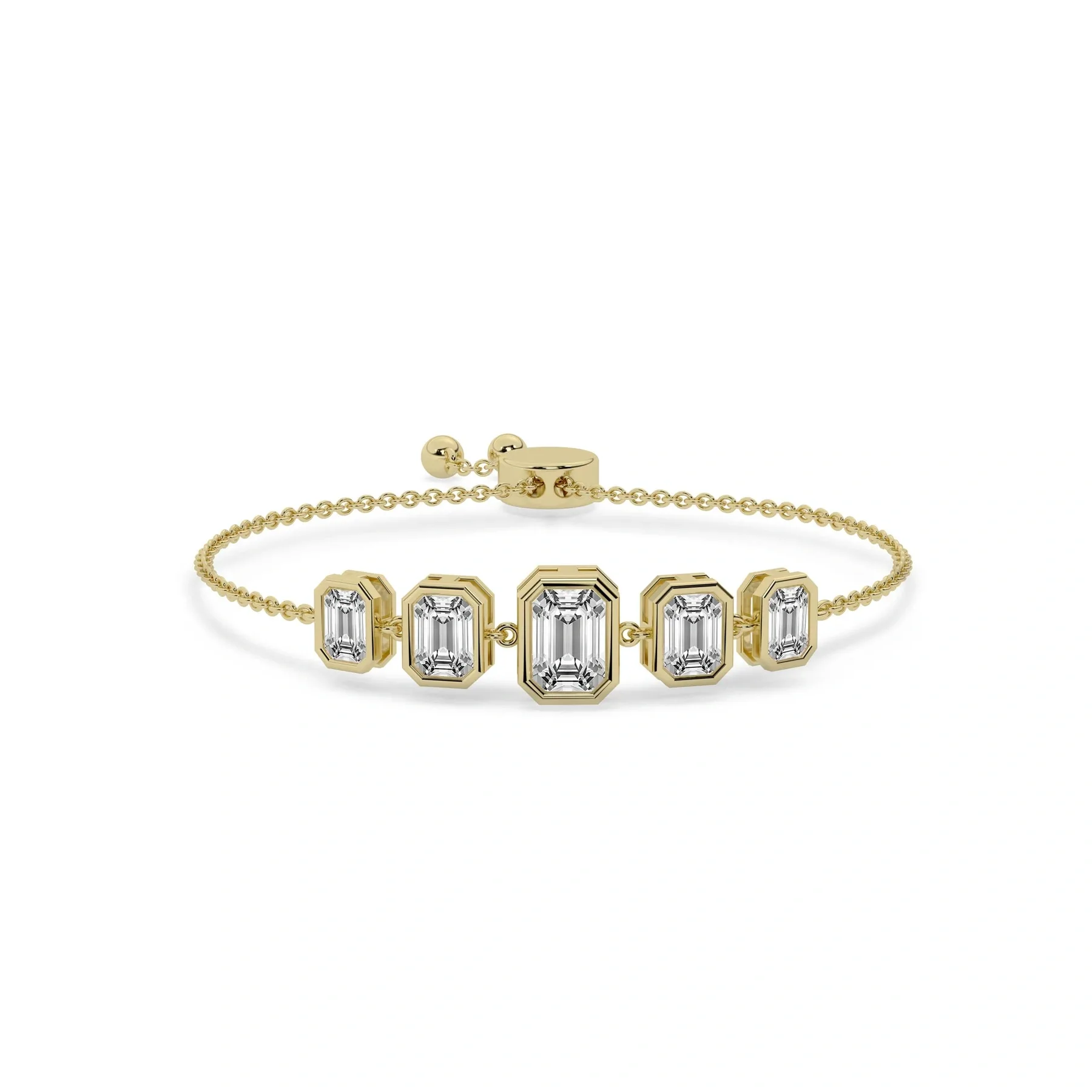 Emerald Shape Five-Stone Bezel Set Diamond Chain Bracelet